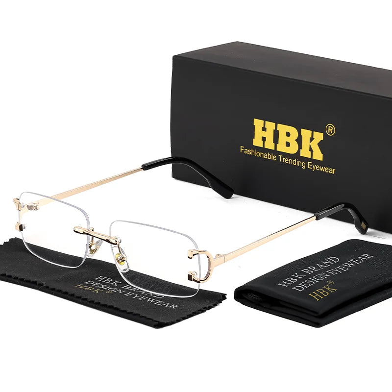 HBK rétro lunettes de soleil sans monture pour femmes hommes petit carré cadre doré marque Design thé nuances Rectangle UV400 Zonnebril lunettes