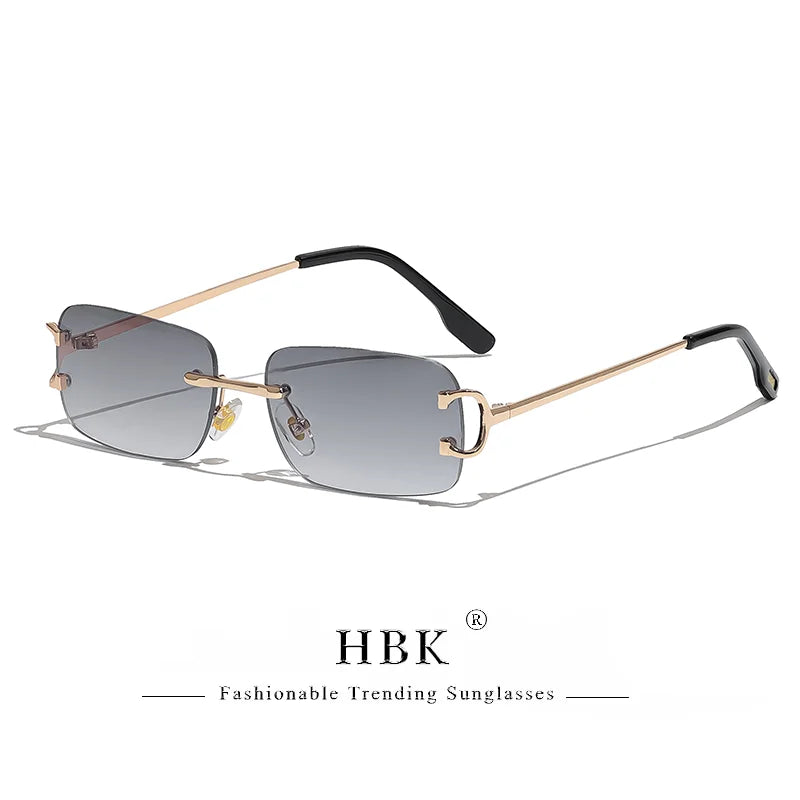 HBK rétro lunettes de soleil sans monture pour femmes hommes petit carré cadre doré marque Design thé nuances Rectangle UV400 Zonnebril lunettes