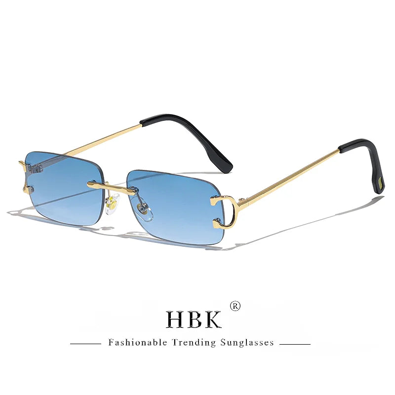 HBK rétro lunettes de soleil sans monture pour femmes hommes petit carré cadre doré marque Design thé nuances Rectangle UV400 Zonnebril lunettes