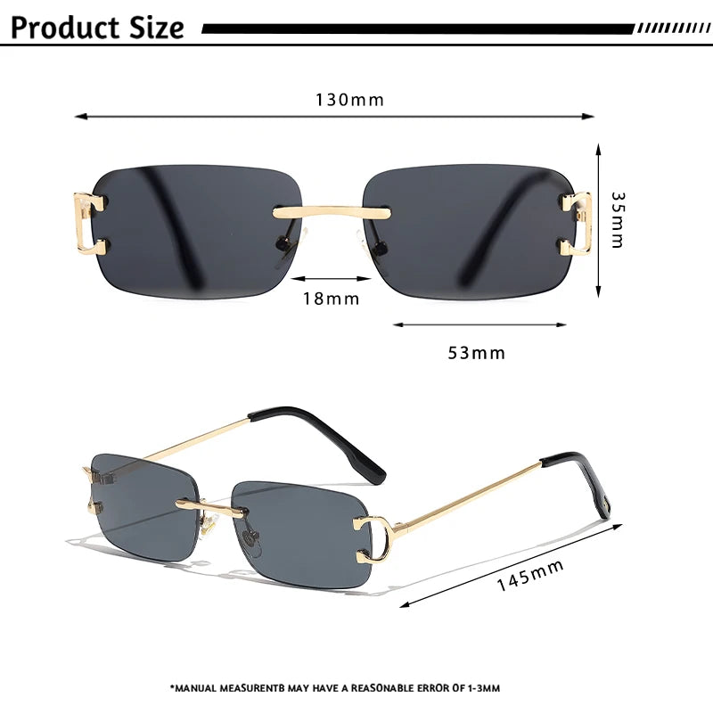 HBK rétro lunettes de soleil sans monture pour femmes hommes petit carré cadre doré marque Design thé nuances Rectangle UV400 Zonnebril lunettes